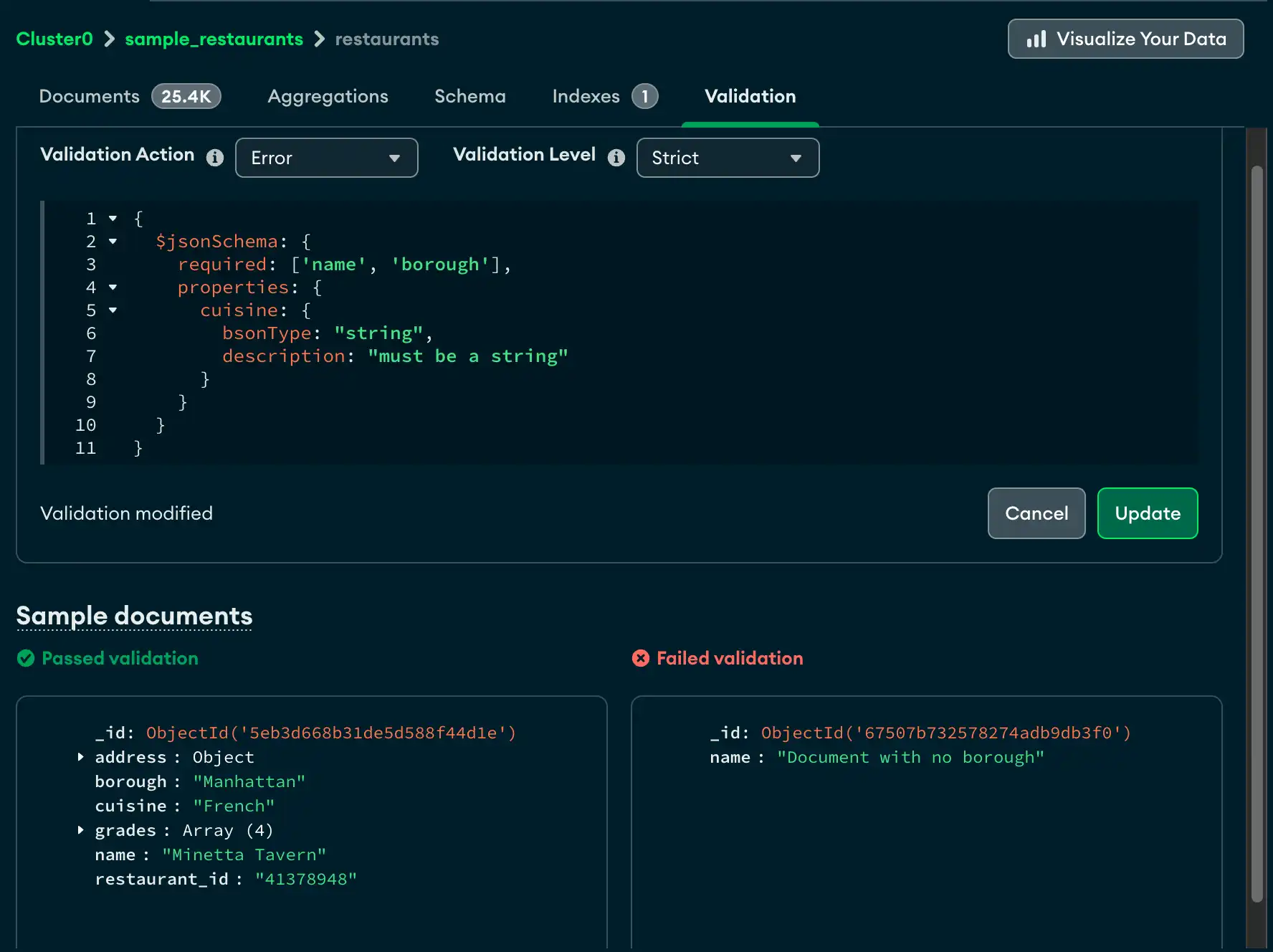 Validation view